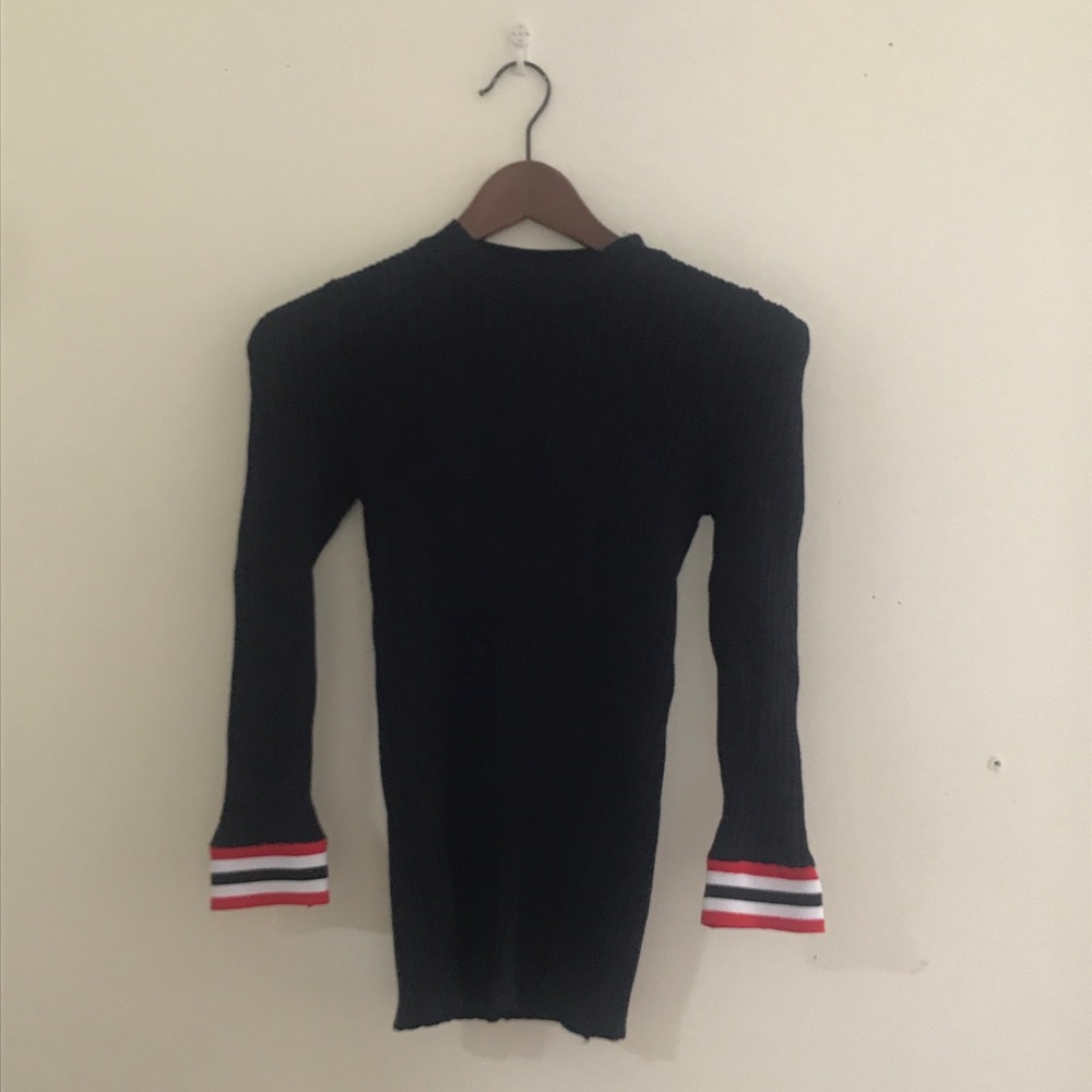 robbed striped high neck tight fitting shirt